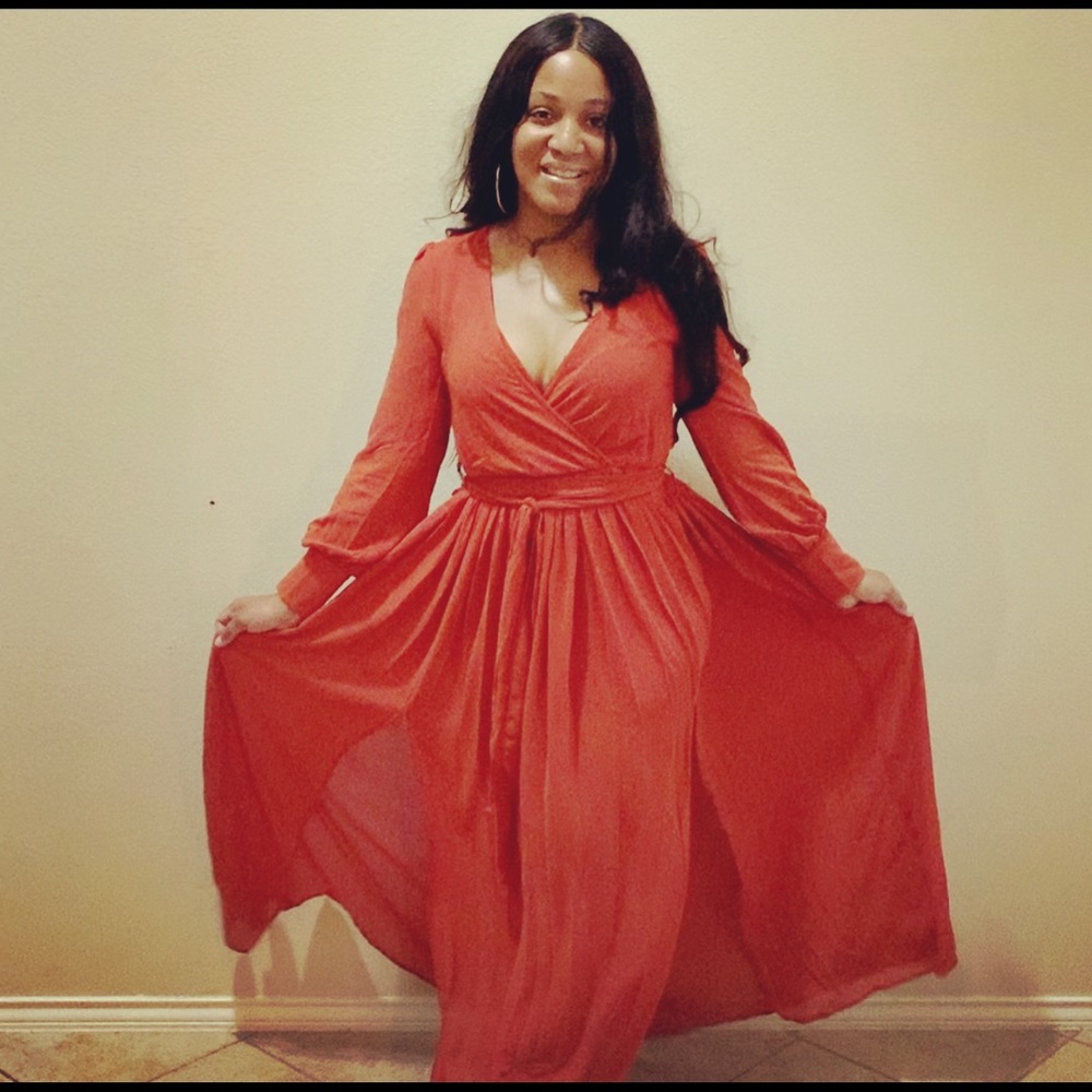 NWT Burnt Orange Double Slit Maxi Dress